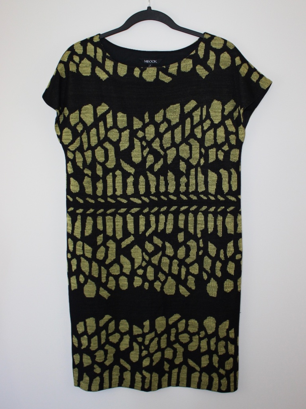 Misook Black Gold Animal Print Shift Dress Short Sleeve Size S